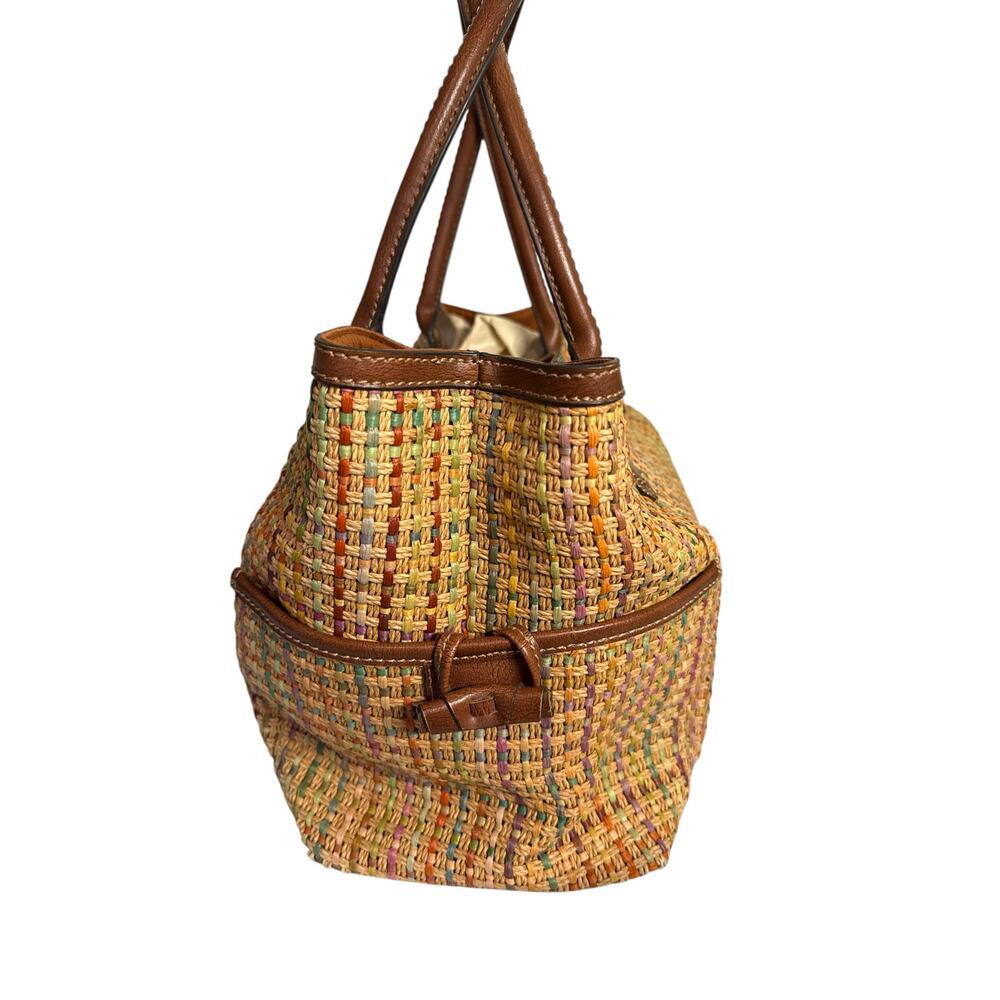 Fossil Woven Straw Leather Trim Tote Multicolor Market Bag Shoulder Bag EUC - Picture 4 of 8